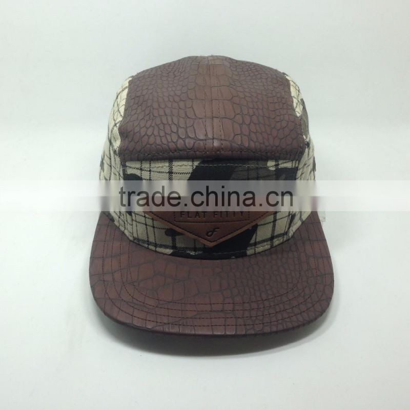 2016Custom Fashion 5 Panel Funny Plain Cowhide Snapback Cap