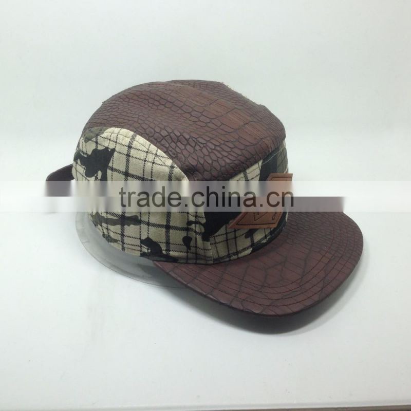2016Custom Fashion 5 Panel Funny Plain Cowhide Snapback Cap