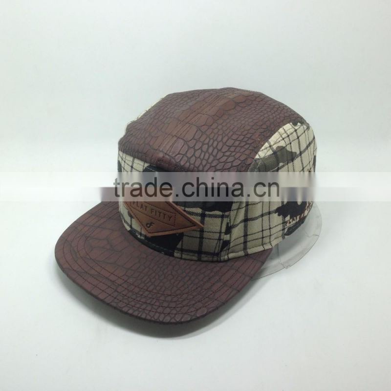 2016Custom Fashion 5 Panel Funny Plain Cowhide Snapback Cap
