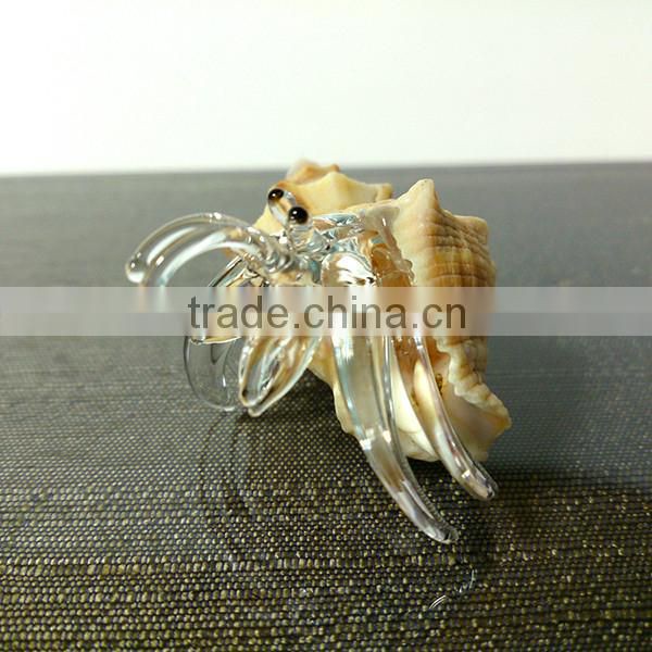 Seashell Hermit Crab Hand Blown Glass Art Figurine Miniature Home Decor