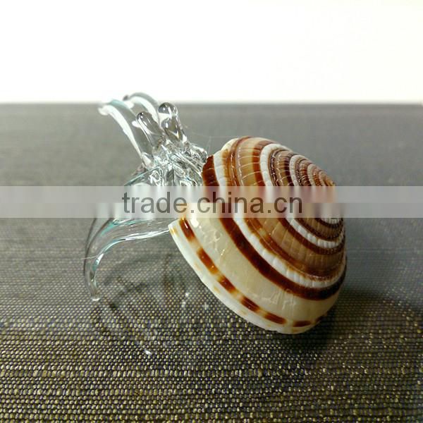 Seashell Hermit Crab Hand Blown Glass Art Figurine Miniature Home Decor