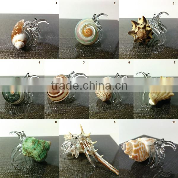 Seashell Hermit Crab Hand Blown Glass Art Figurine Miniature Home Decor
