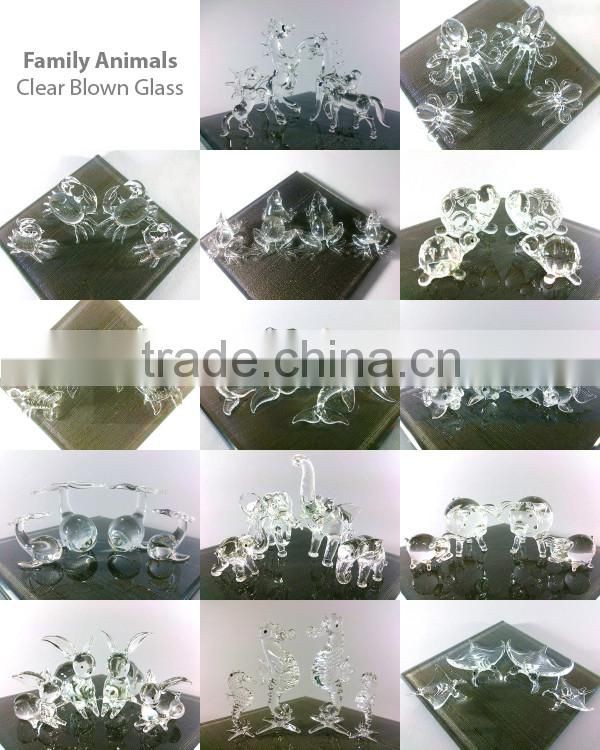 Crystal Crab Family Handmade Clear Blown Art Glass Figurines Miniature Home Decor / Animal Collection