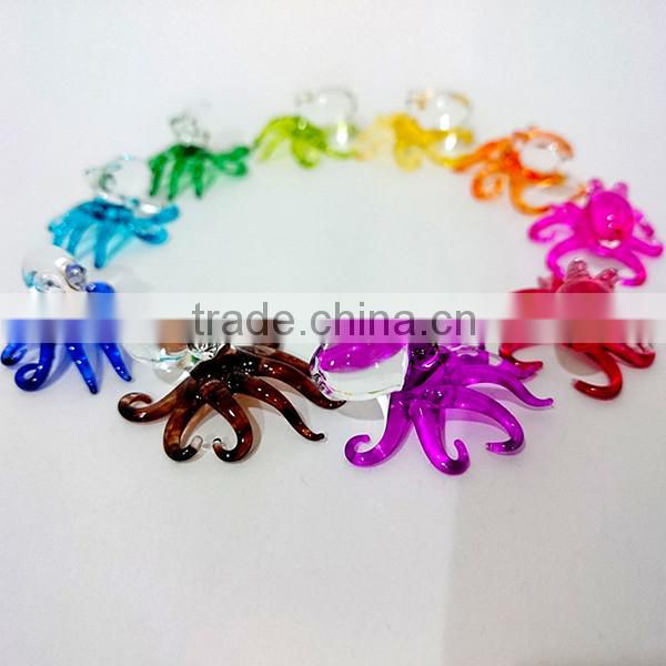 Tiny Octopus Hand Painting Rainbow Multicolor Blown Glass Art Figurines Home Decor / Sea Ocean Collection