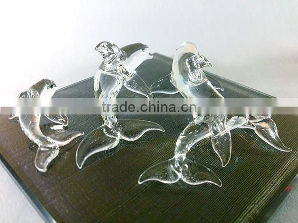 Crystal Dolphin Family Hand Blown Clear Glass Art Figurines Miniature Home Decor Sea Animal Collection