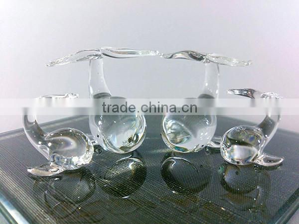 Crystal Dolphin Family Hand Blown Clear Glass Art Figurines Miniature Home Decor Sea Animal Collection