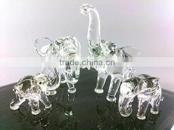 Crystal Family Elephant Hand Blown Clear Glass Art Figurines Home Decor / Gift / Collection