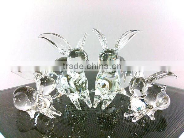 Crystal Family Elephant Hand Blown Clear Glass Art Figurines Home Decor / Gift / Collection