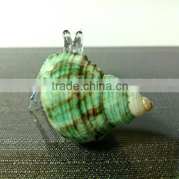 Seashell Hermit Crab Hand Blown Glass Art Figurine Miniature Home Decor