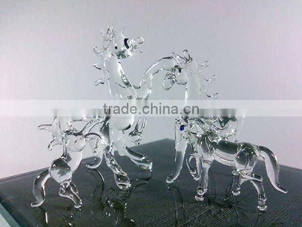 Crystal Family Elephant Hand Blown Clear Glass Art Figurines Home Decor / Gift / Collection