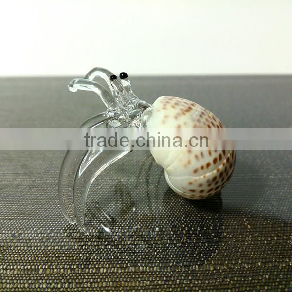 Seashell Hermit Crab Hand Blown Glass Art Figurine Miniature Home Decor
