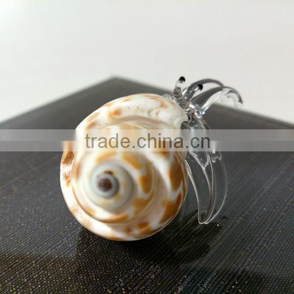 Seashell Hermit Crab Hand Blown Glass Art Figurine Miniature Home Decor