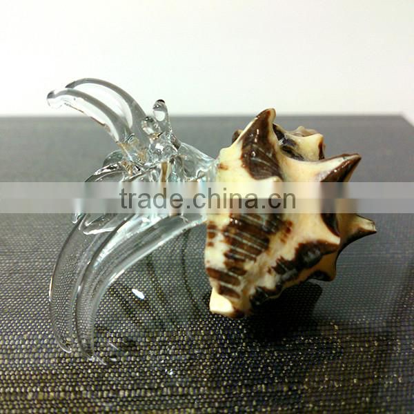 Seashell Hermit Crab Hand Blown Glass Art Figurine Miniature Home Decor