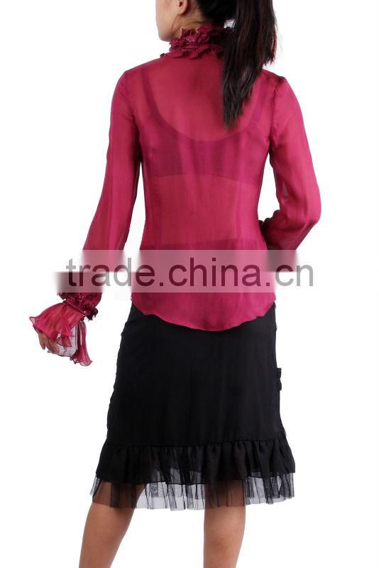2015 hot sale 100%polyester satin plain blouse
