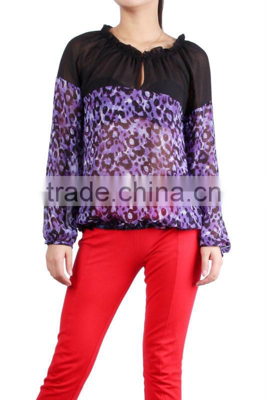 2015 latest fashion latest animal print blouse