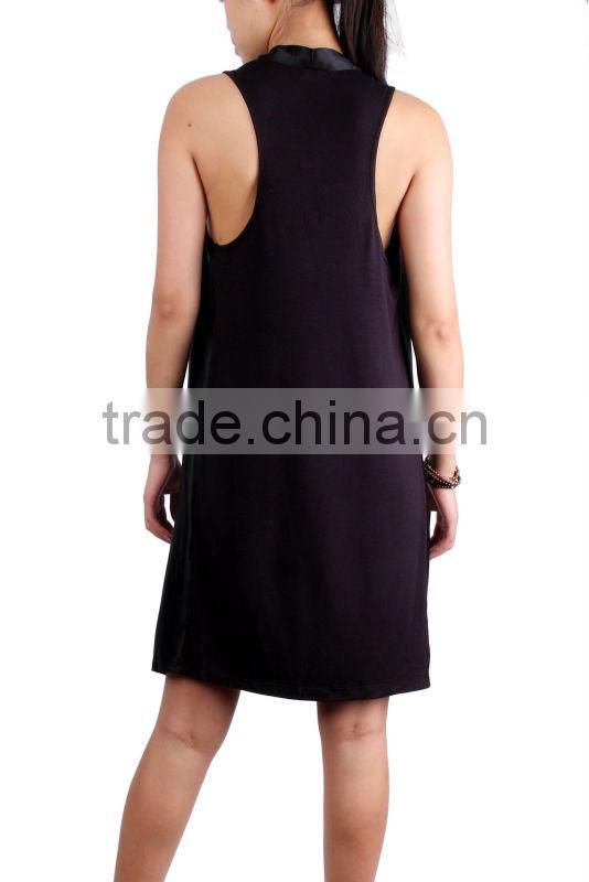 2015 hot sale 100%silk satin black dress