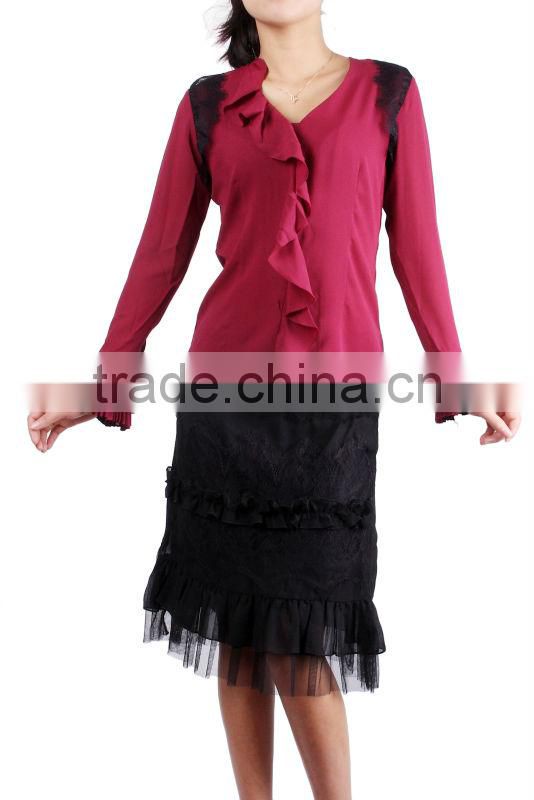 2015 hot sale 100%polyester satin plain blouse