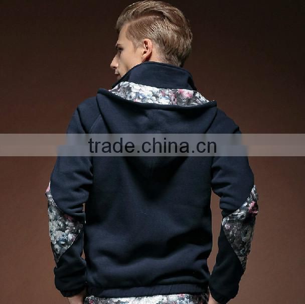 men's fashion windproof stylish sport ourter jacket hoodie with trendy all over floral printing