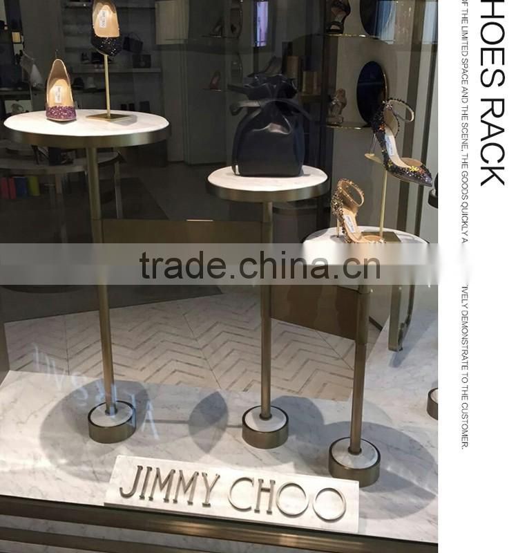 Marble stainless steel PVD yellow gold plated shoes counter /shoe display racks