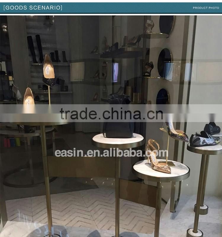 Marble stainless steel PVD yellow gold plated shoes counter /shoe display racks