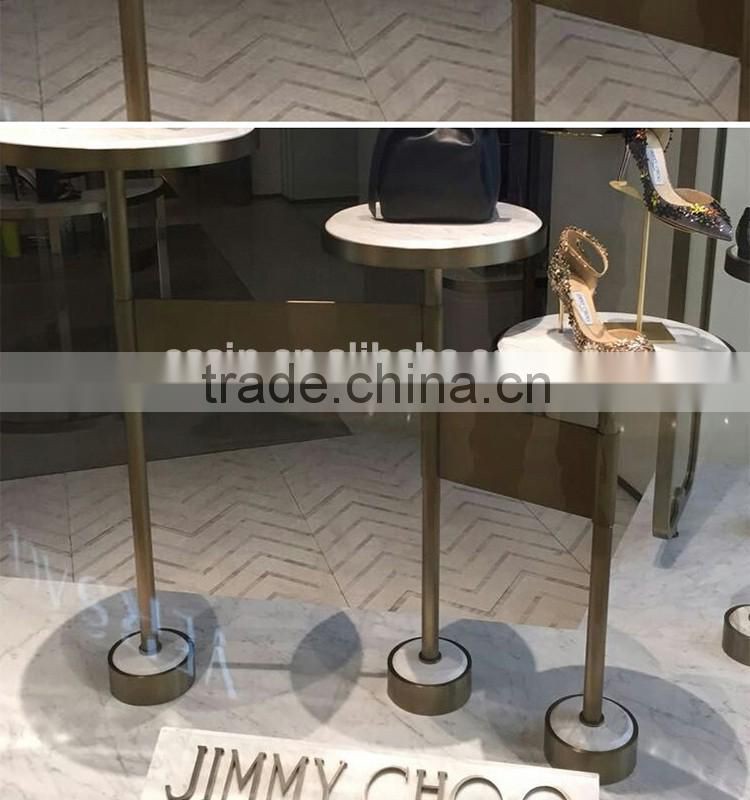Marble stainless steel PVD yellow gold plated shoes counter /shoe display racks