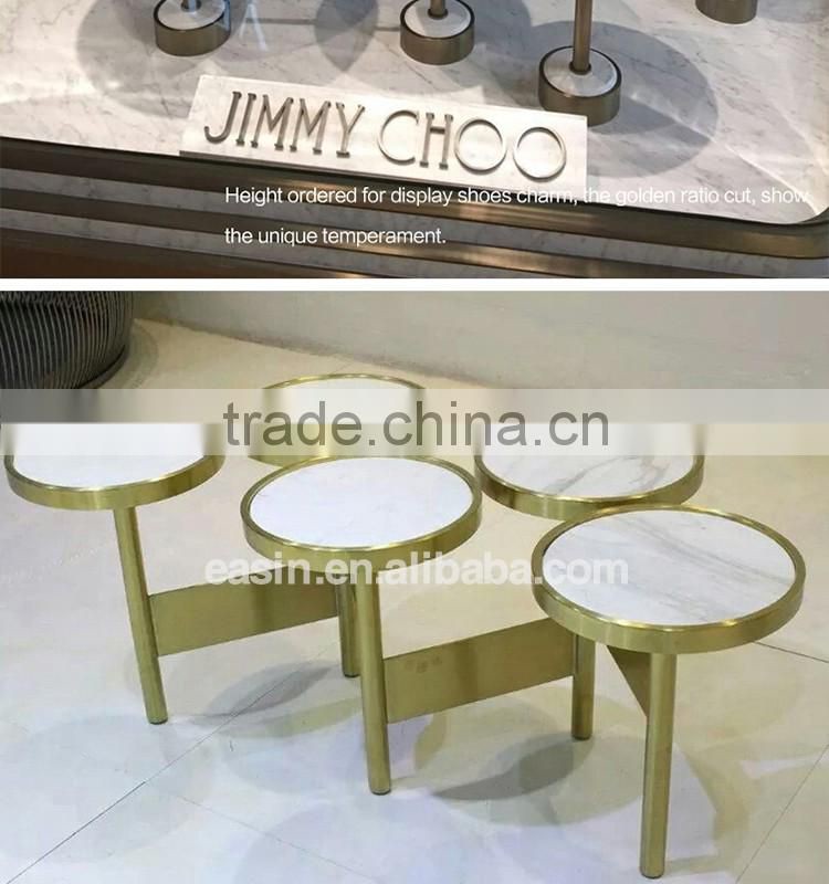 Marble stainless steel PVD yellow gold plated shoes counter /shoe display racks