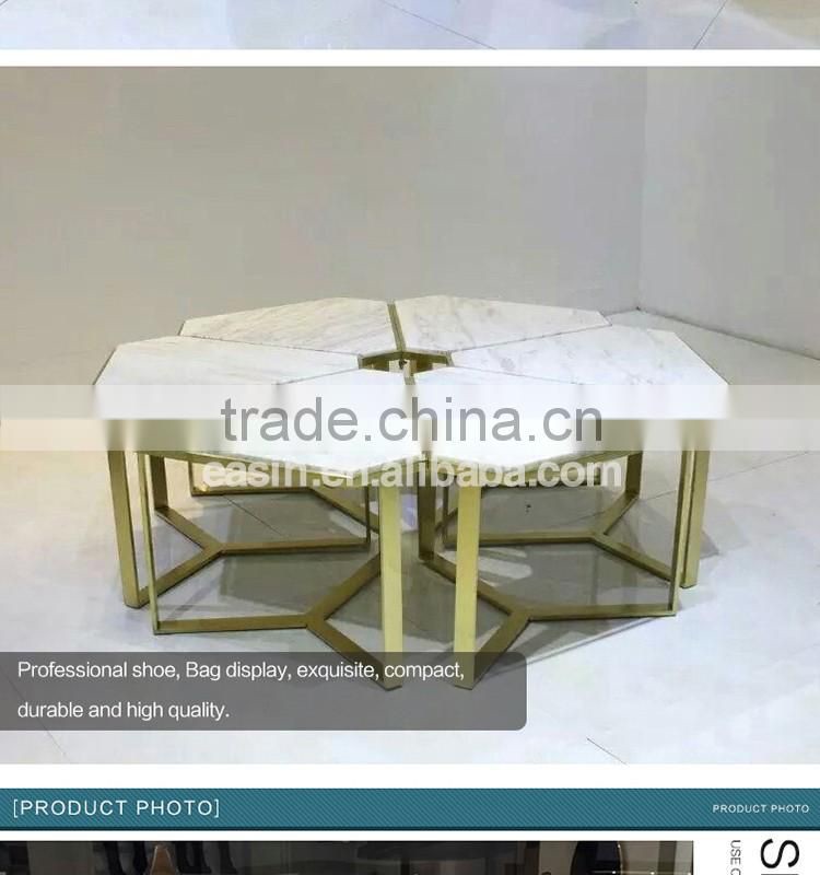 Marble stainless steel PVD yellow gold plated shoes counter /shoe display racks