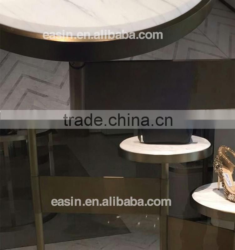 Marble stainless steel PVD yellow gold plated shoes counter /shoe display racks