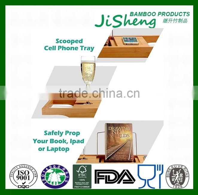 Bamboo Bathtub Caddy Tray with Extending Sides and with waterproof cloth