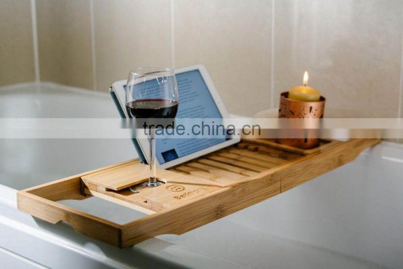 Bamboo Bathtub Caddy - Bathtub Tray - With Book Holder