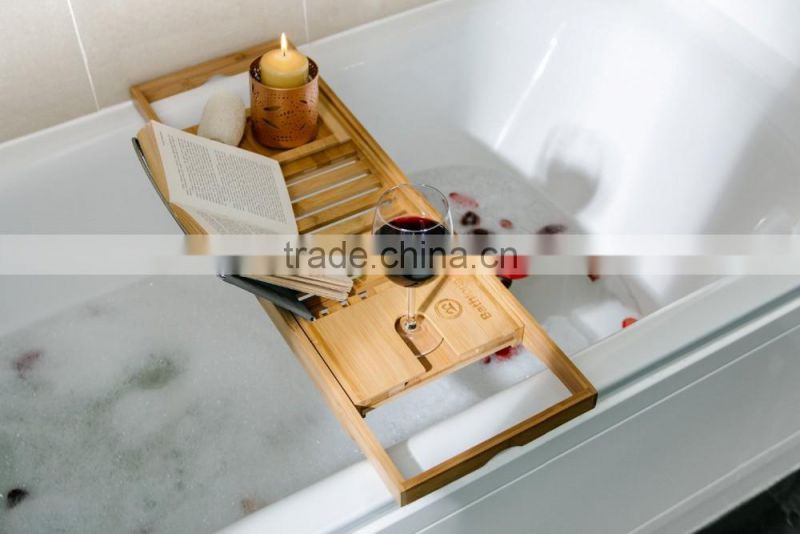 Bamboo Bathtub Caddy - Bathtub Tray - With Book Holder