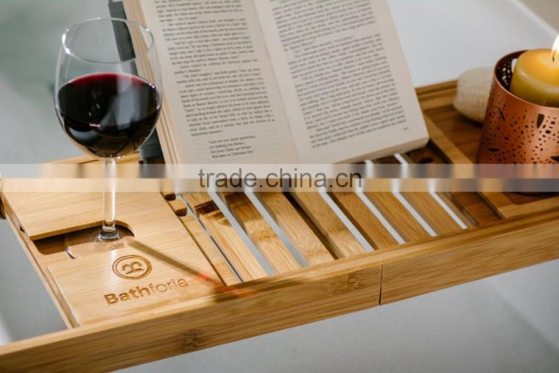 Bamboo Bathtub Caddy - Bathtub Tray - With Book Holder