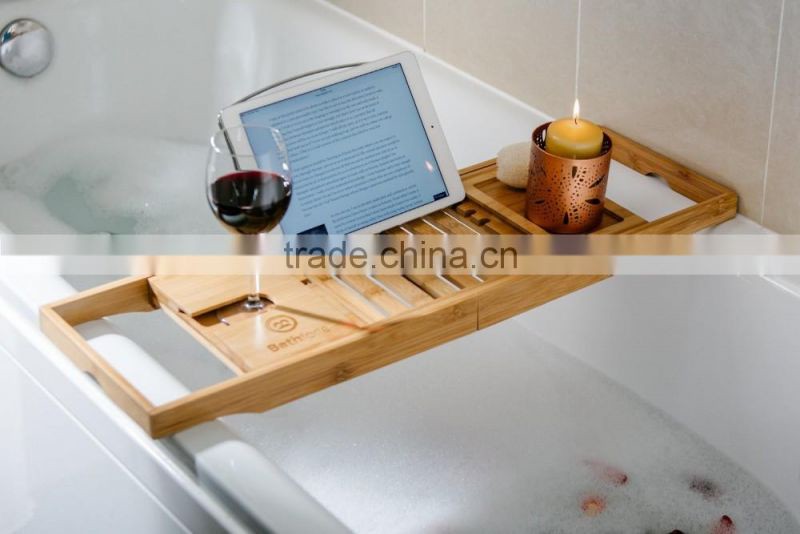 Bamboo Bathtub Caddy - Bathtub Tray - With Book Holder