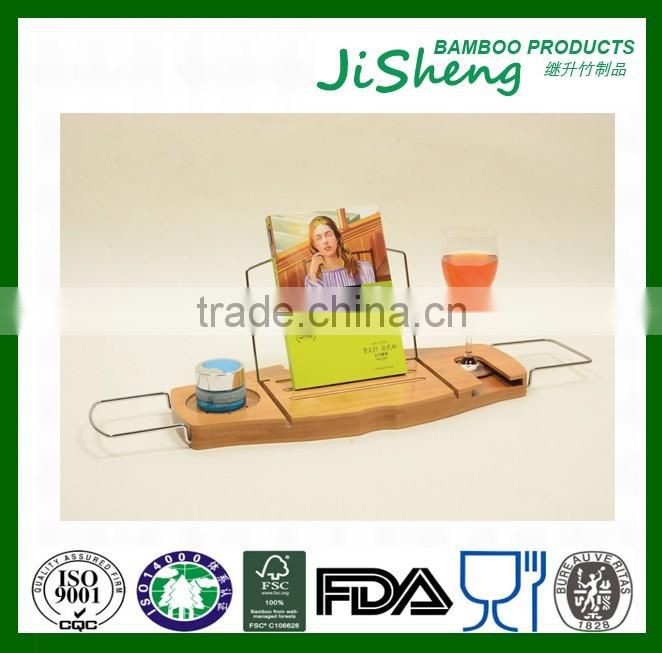 Bamboo Bathtub Caddy Tray with Extending Sides and with waterproof cloth