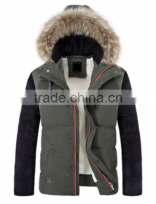 2017 High Quality Custom Fur Hood Mens Padded Duck Down Winter Jacket