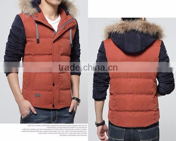 2017 High Quality Custom Fur Hood Mens Padded Duck Down Winter Jacket