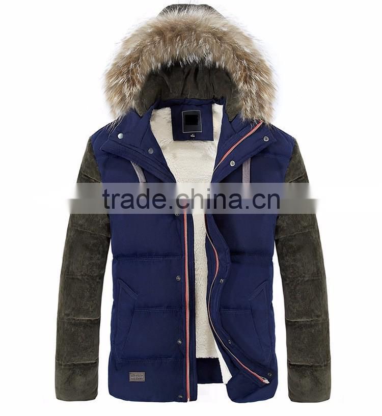 2017 High Quality Custom Fur Hood Mens Padded Duck Down Winter Jacket