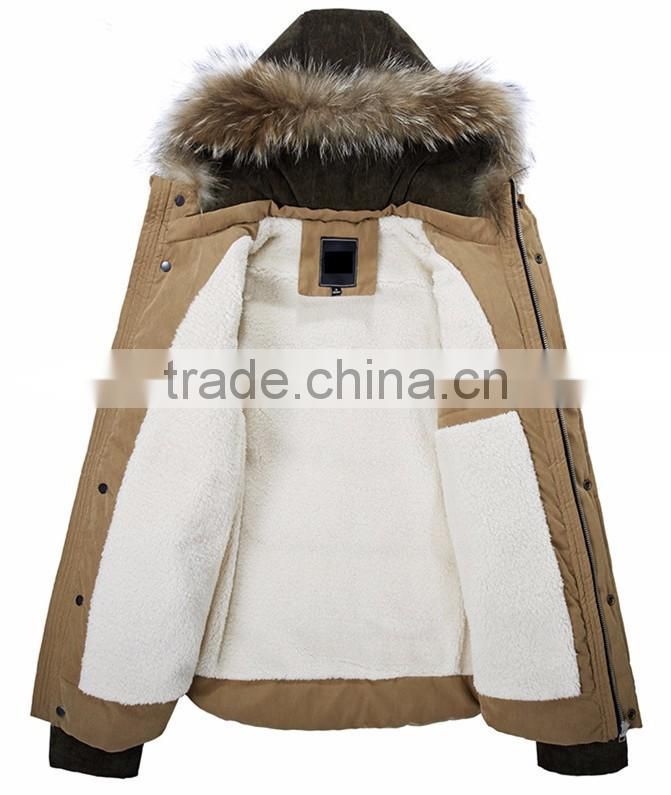 2017 High Quality Custom Fur Hood Mens Padded Duck Down Winter Jacket