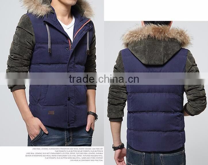 2017 High Quality Custom Fur Hood Mens Padded Duck Down Winter Jacket