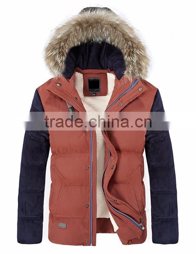 2017 High Quality Custom Fur Hood Mens Padded Duck Down Winter Jacket