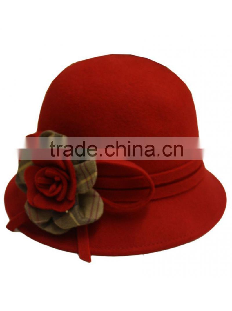 wholesales cheap red women's hat with flower OEM service