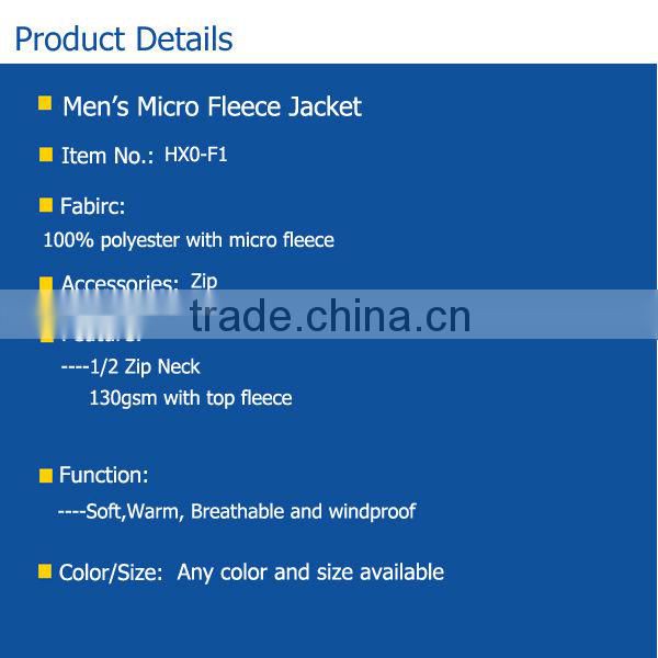 2013 hot sale casual half-zipper fleece jacket men
