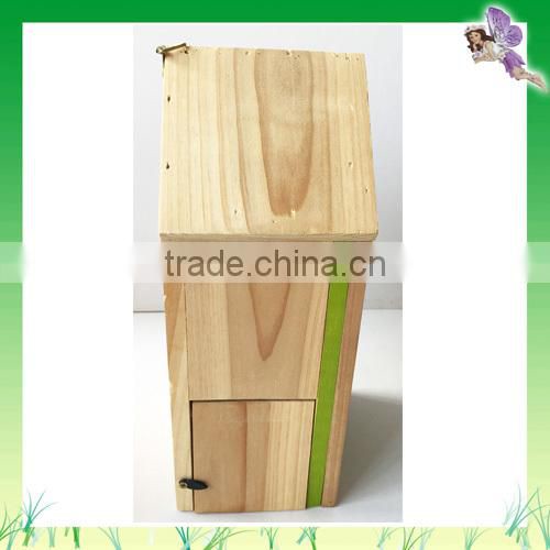 Waterproof Small Wooden Bird House With Color Green Blue Red Yellow Natural