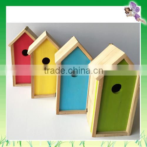 Waterproof Small Wooden Bird House With Color Green Blue Red Yellow Natural