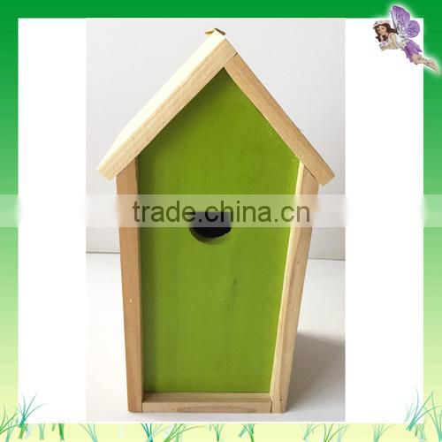 Waterproof Small Wooden Bird House With Color Green Blue Red Yellow Natural