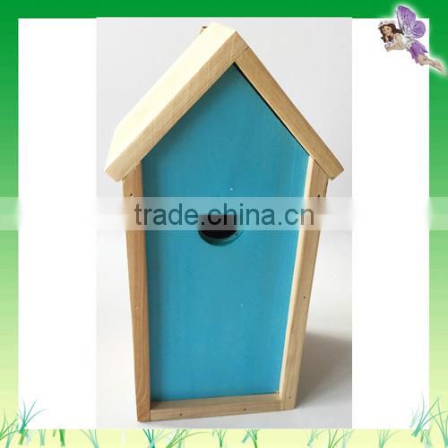 Waterproof Small Wooden Bird House With Color Green Blue Red Yellow Natural