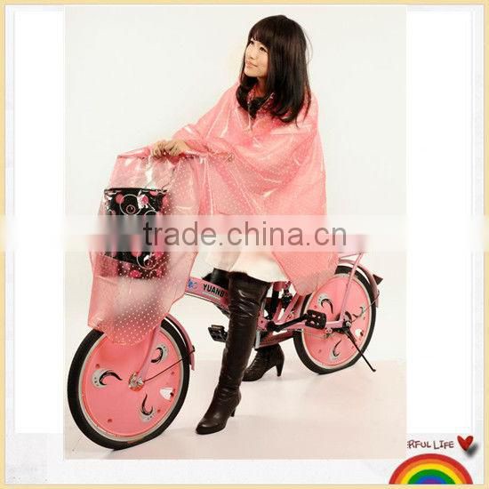 popular pink bicycle pvc cute rain poncho for women