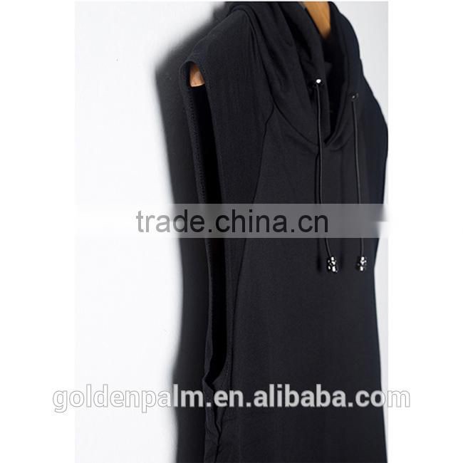 Customized clothing kangaroo pocket plain black sleeveless hoodie