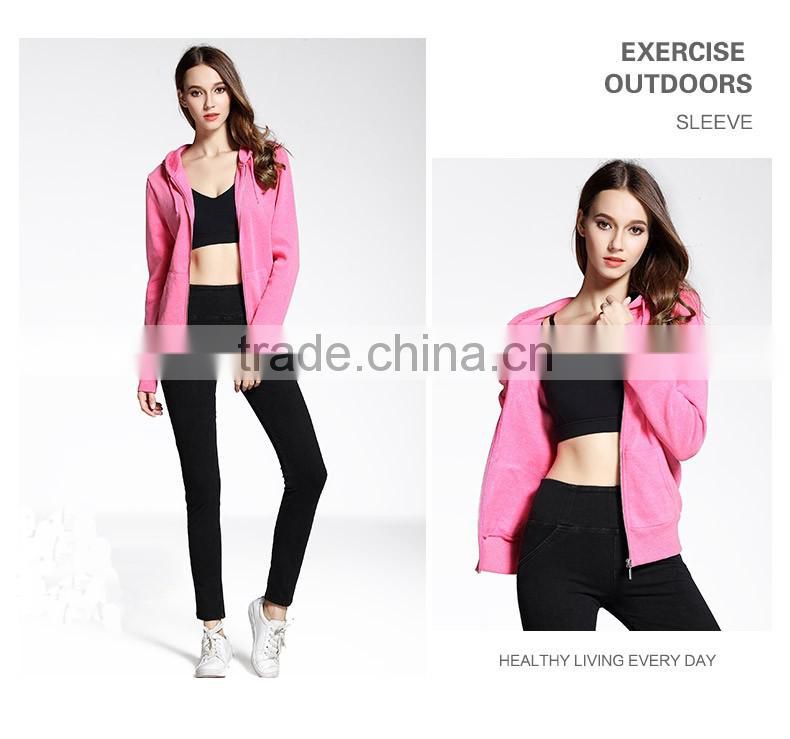 Gym plain sports wear zipper up hoodies sweatshirt women wholesale hoodies
