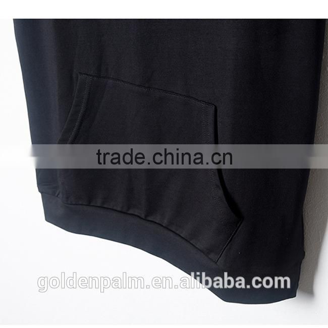 Customized clothing kangaroo pocket plain black sleeveless hoodie